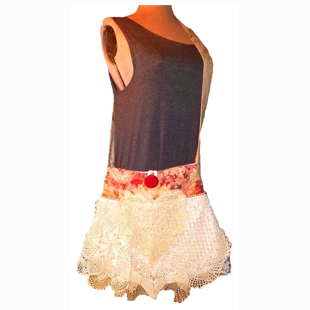 SOLD Fabric Crossbody Bag Bohemian Handbag Heart Vintage Crochet Doilies Trim - Picture 2 of 8